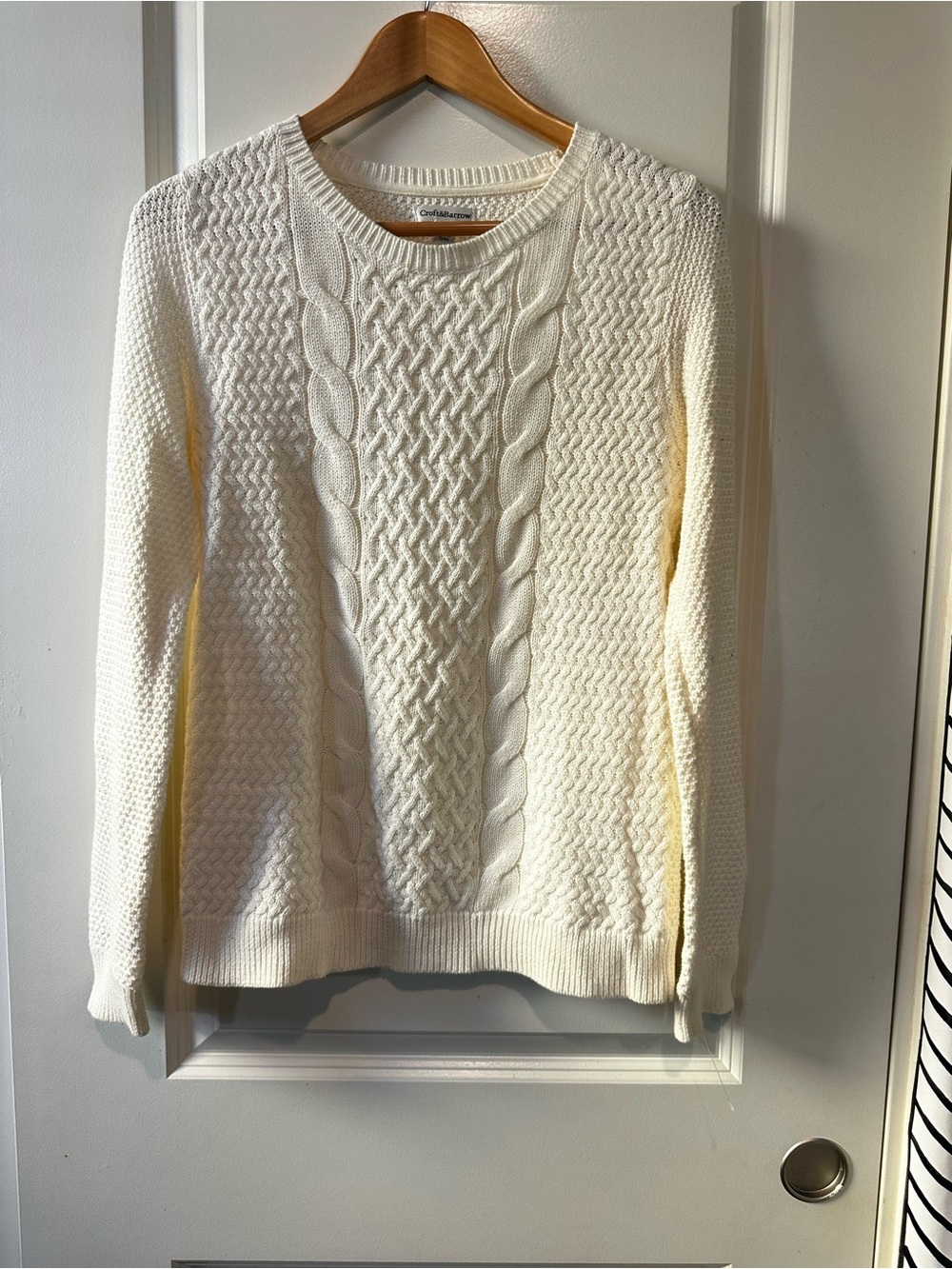 croft & barrow Cream Cable Knit Crewneck Sweater